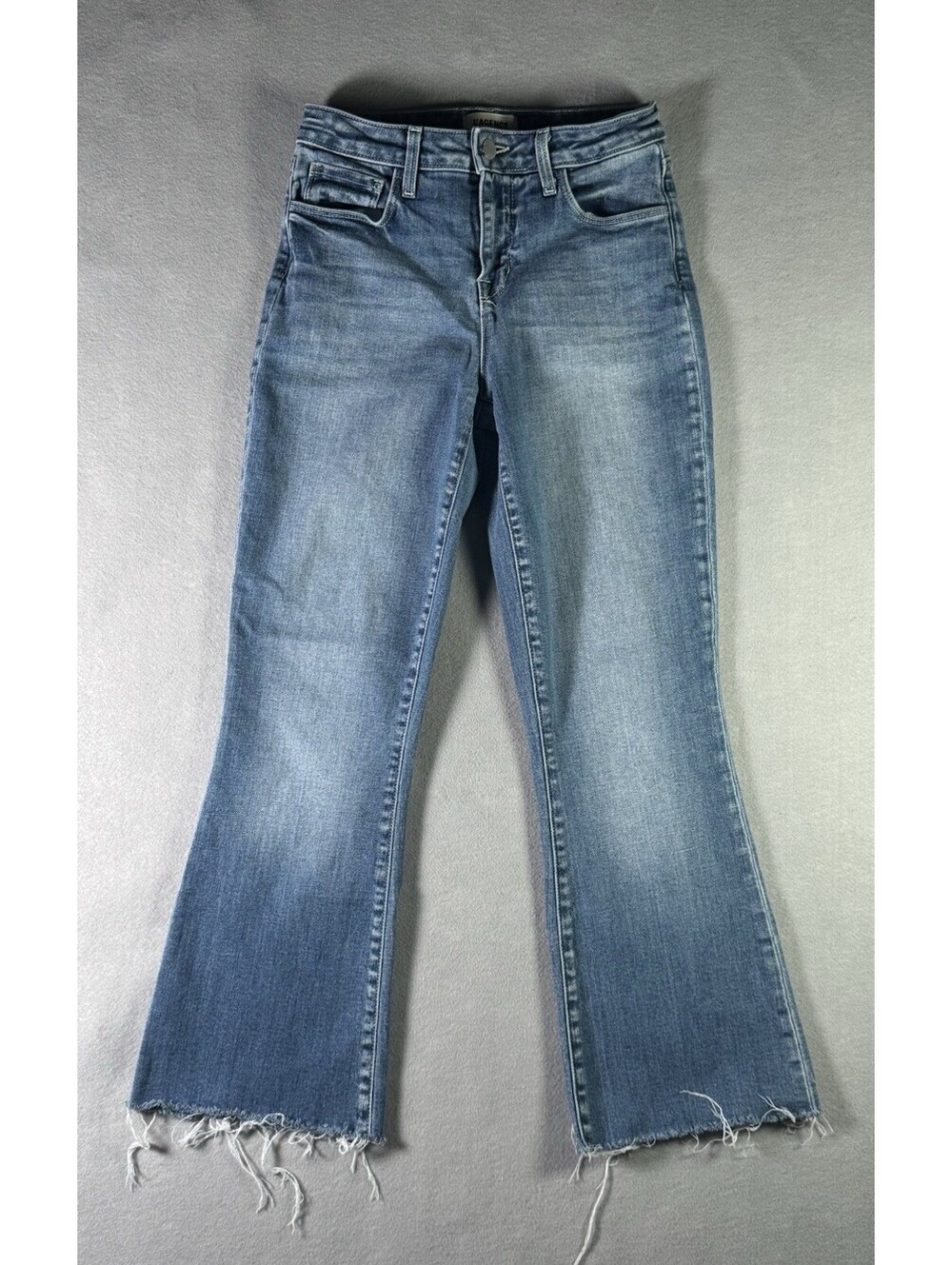 L'AGENCE Kendra High Rise Cropped Flare Jeans Laguna Blue 24 Raw Hem Stretch
